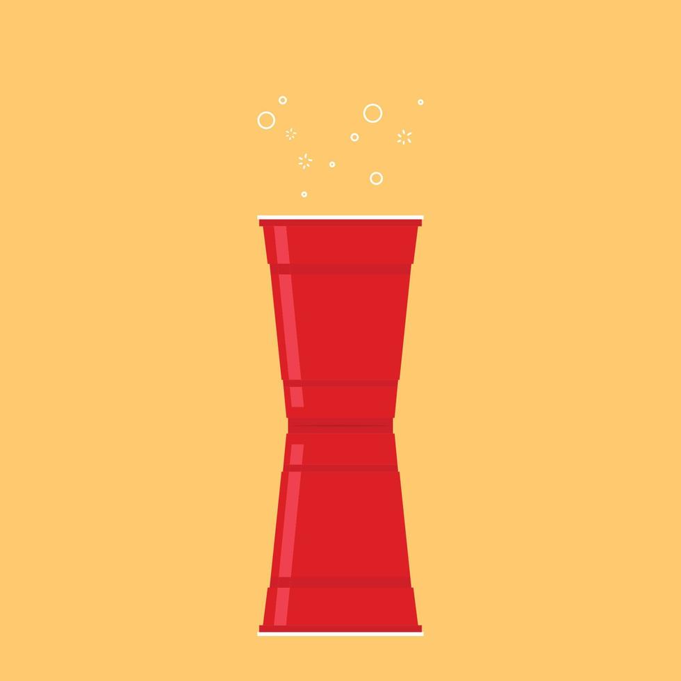 Red beer cup vector. Red plastic cup isolated on yellow background. vector