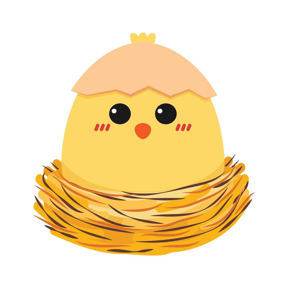 Chick in the nest. chick character design. wallpaper. free space for text. symbol. logo. white background. vector