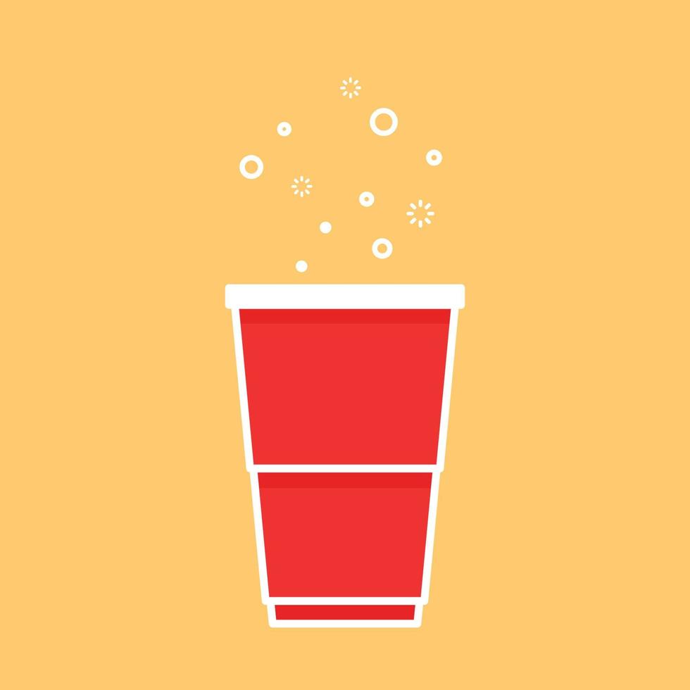 Red party cup isolated on red background, vector illustration. Red beer cup vector. Beer pong.