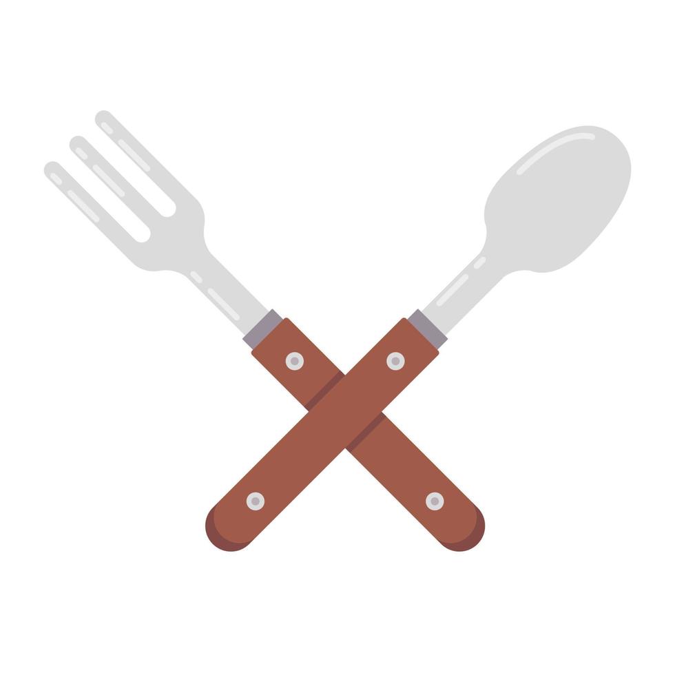 Spoon and fork on white background.  Wood spoon and  wood fork. vector