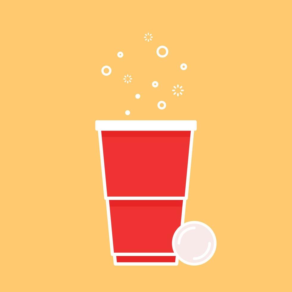 Red party cup isolated on red background, vector illustration. Red beer cup vector. Beer pong.