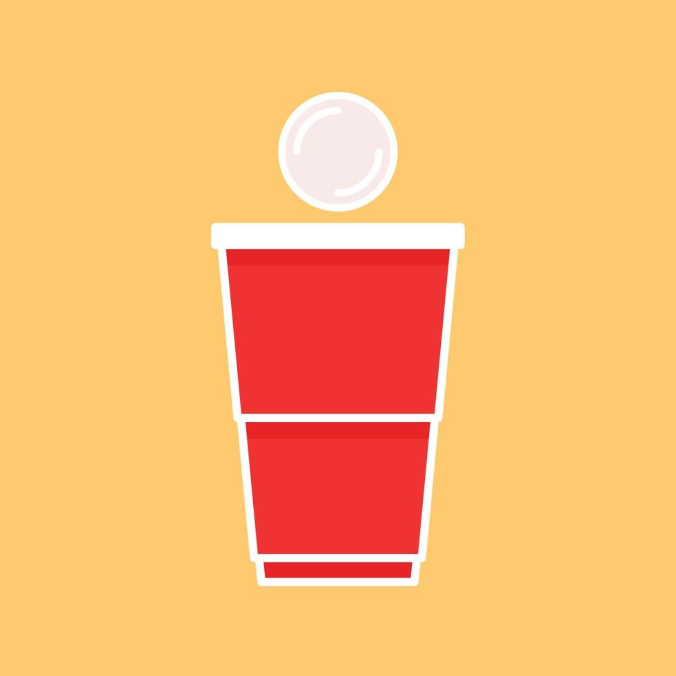 Red party cup isolated on red background, vector illustration. Red beer cup vector. Beer pong.