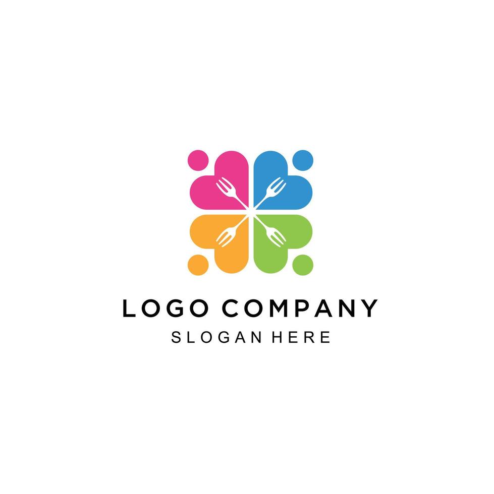 humano con diseño de logo de cuchara y tenedor. diseño de logotipo de restaurante de comida, logotipo familiar e icono de restaurante vector