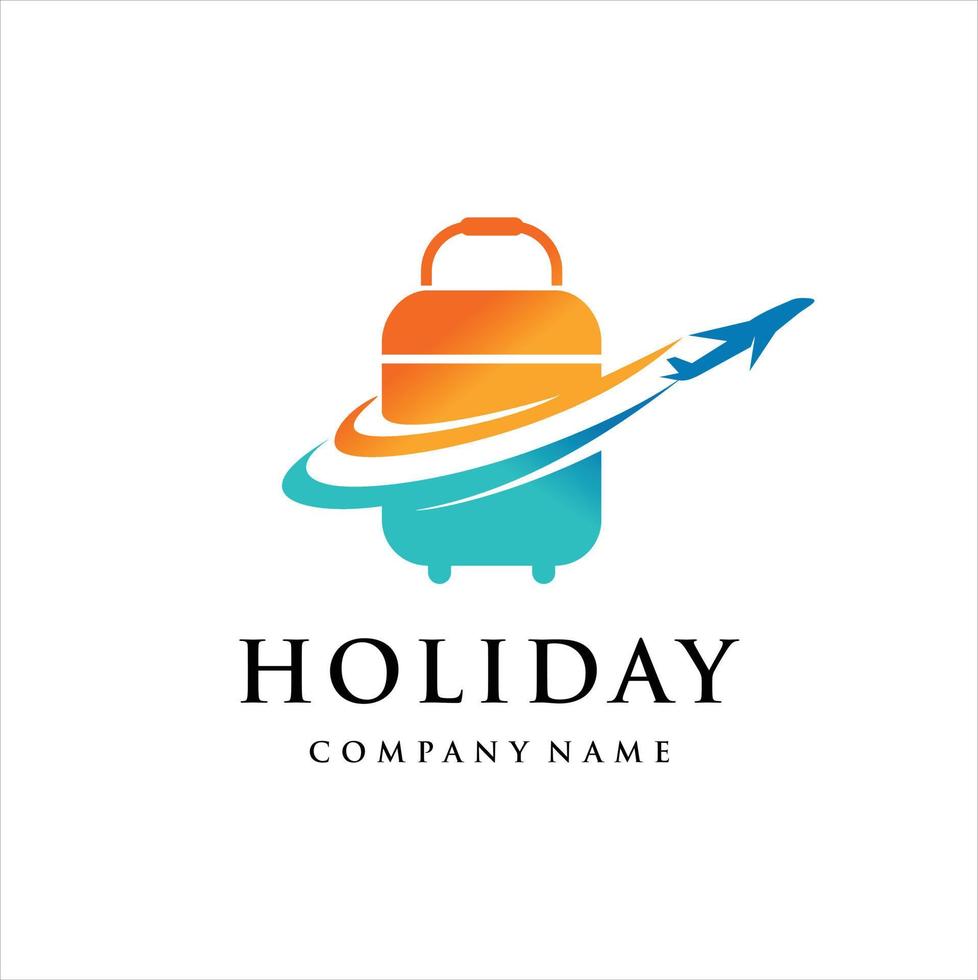 Travel Agency Logo. Bag with illustration icon. Island with tropical tree icon. Holiday icon. vector