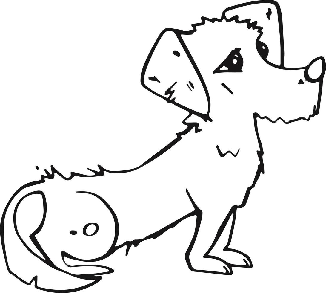 Cartoon style. The dog is sitting, the puppy is waiting. vector illustration