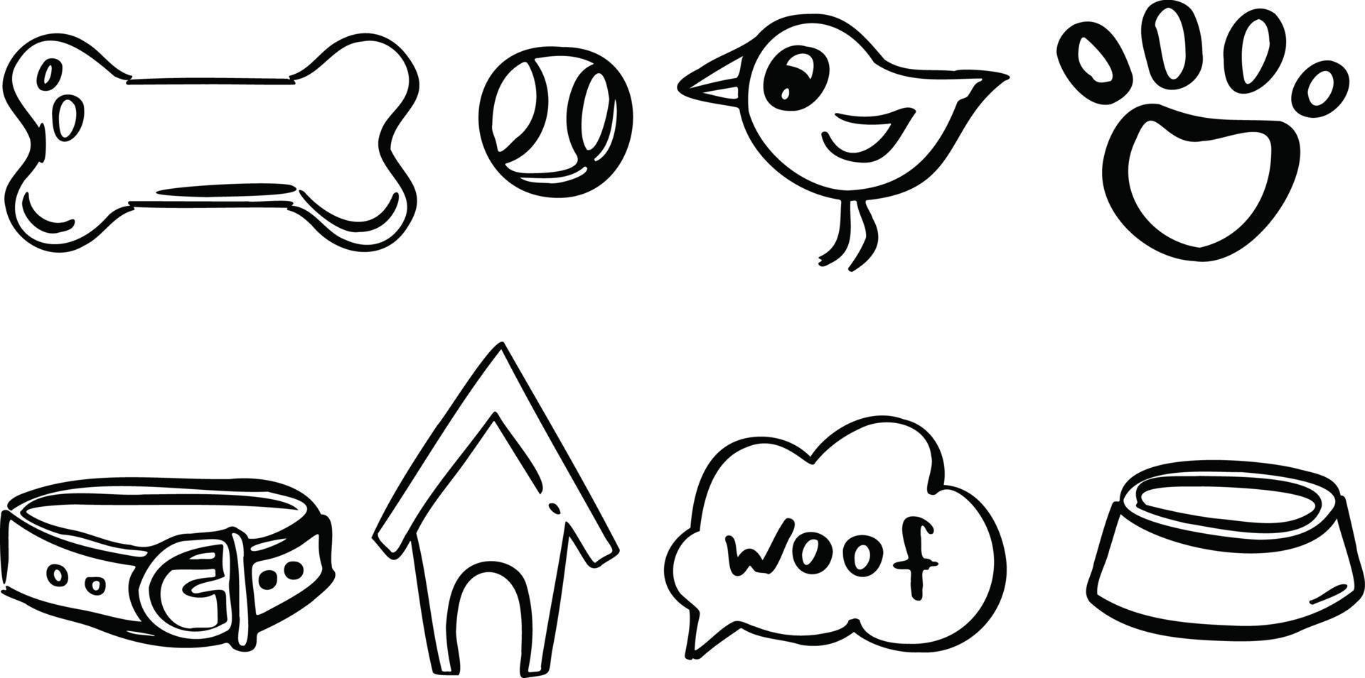Line Set for Dogs bone bowl ball collar, symbol illustration sketch vector