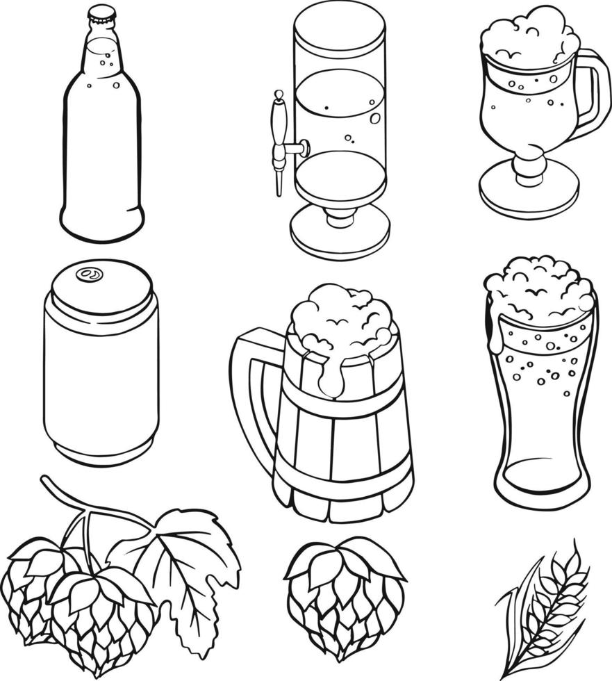 set of beer icon, such as alcohol, brewery, craft beer, hop. vector