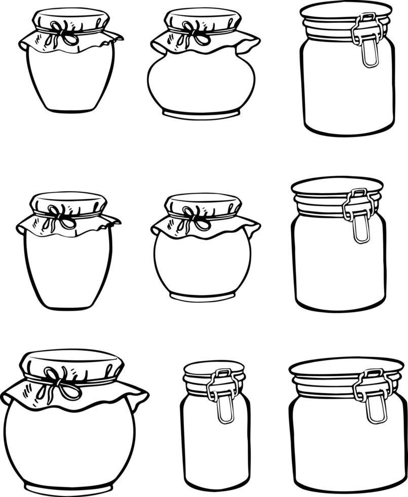 Line Jars with jam. Harvest for the winter, stocks vector