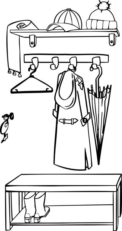 Line hallway furniture with clothes symbol illustration sketch vector