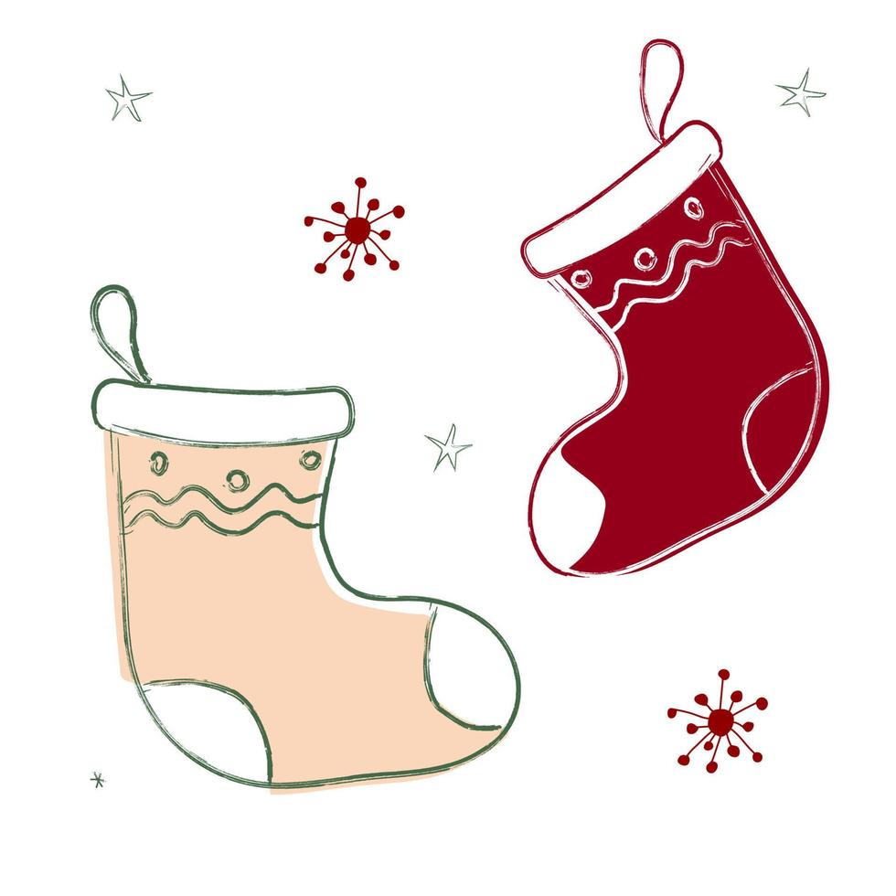 calcetines navideños en colores rojo, rosa, verde y blanco. plantilla de decoración navideña. aislado sobre fondo blanco. vector