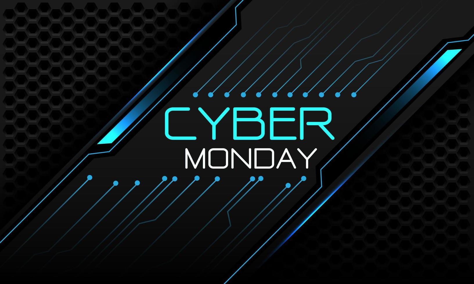 Cyber monday blue circuit on dark grey metallic hexagon mesh design modern futuristic technology background vector