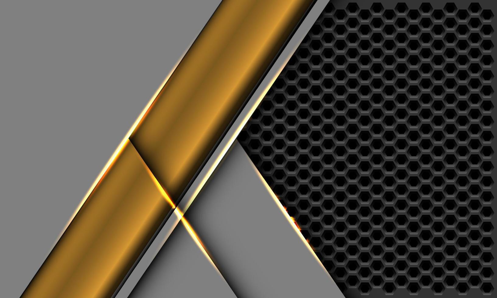 Abstract gold banner slash geometric with grey metallic hexagon mesh design modern futuristic background vector