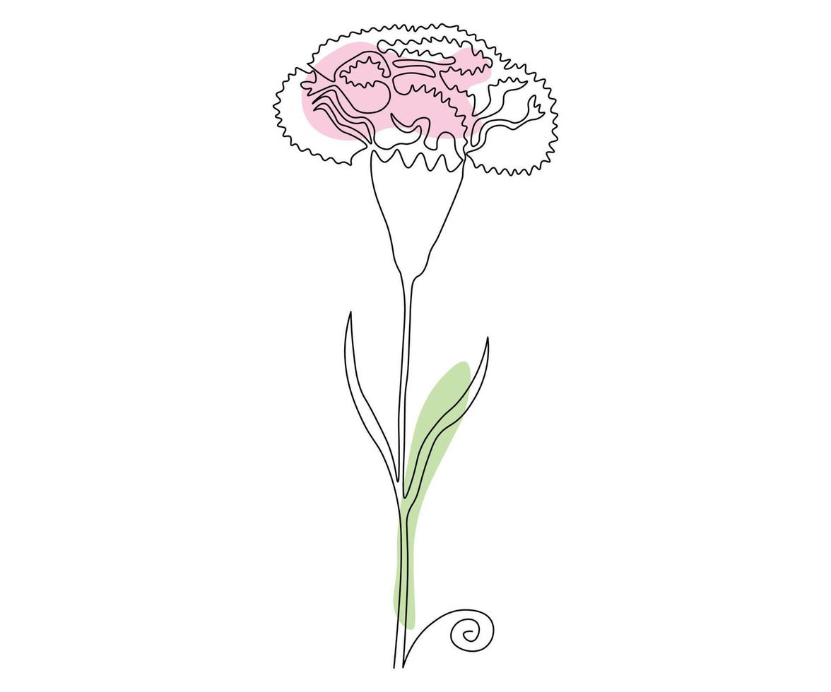 the carnation flower is hand-drawn in a minimalist style, in the technique of one line, mono line. Cosmetics symbol, beauty salon logo vector