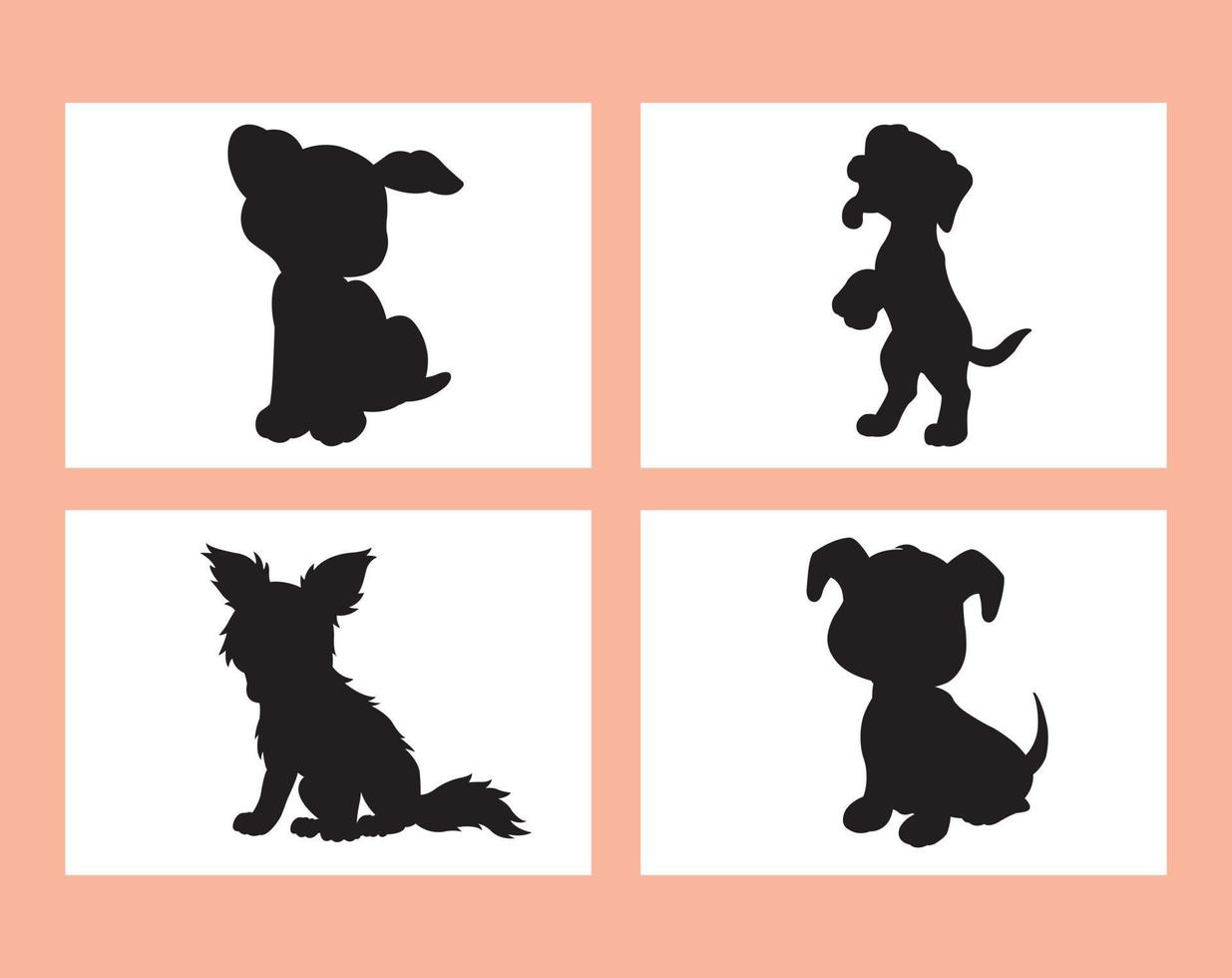 conjunto de vector de silueta de perro aislado sobre fondo blanco libro de colorear de animales para niños ilustración de perro de vector de dibujos animados