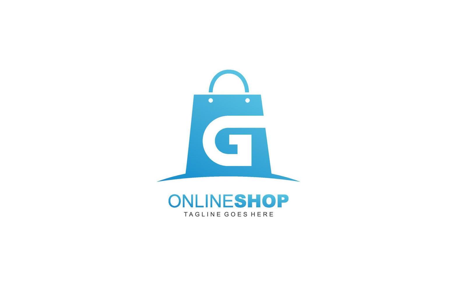 g logo tienda en línea para la empresa de marca. ilustración de vector de plantilla de bolsa para su marca.