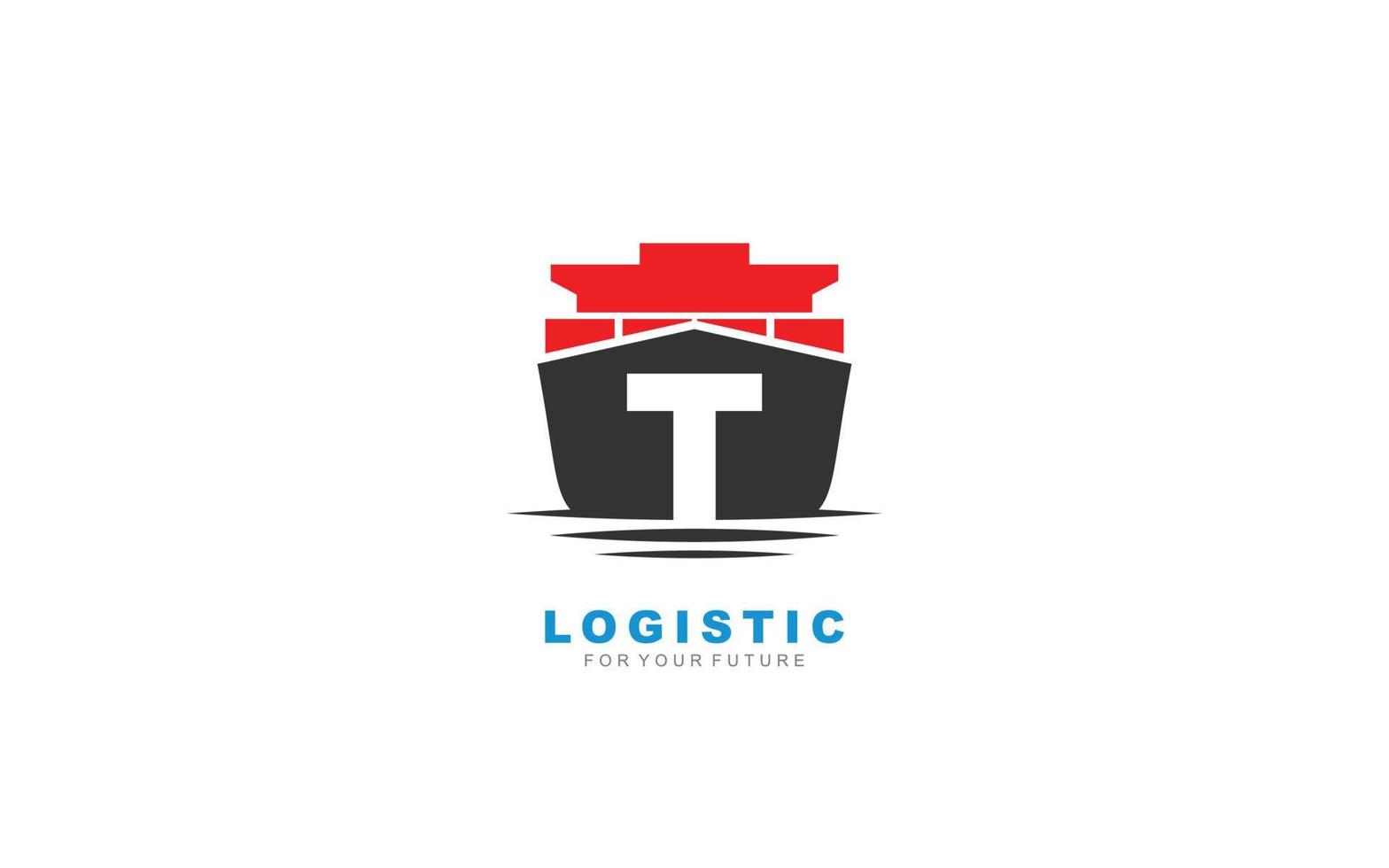 T logo logistic for branding company. shipping template vector illustration for your brand.