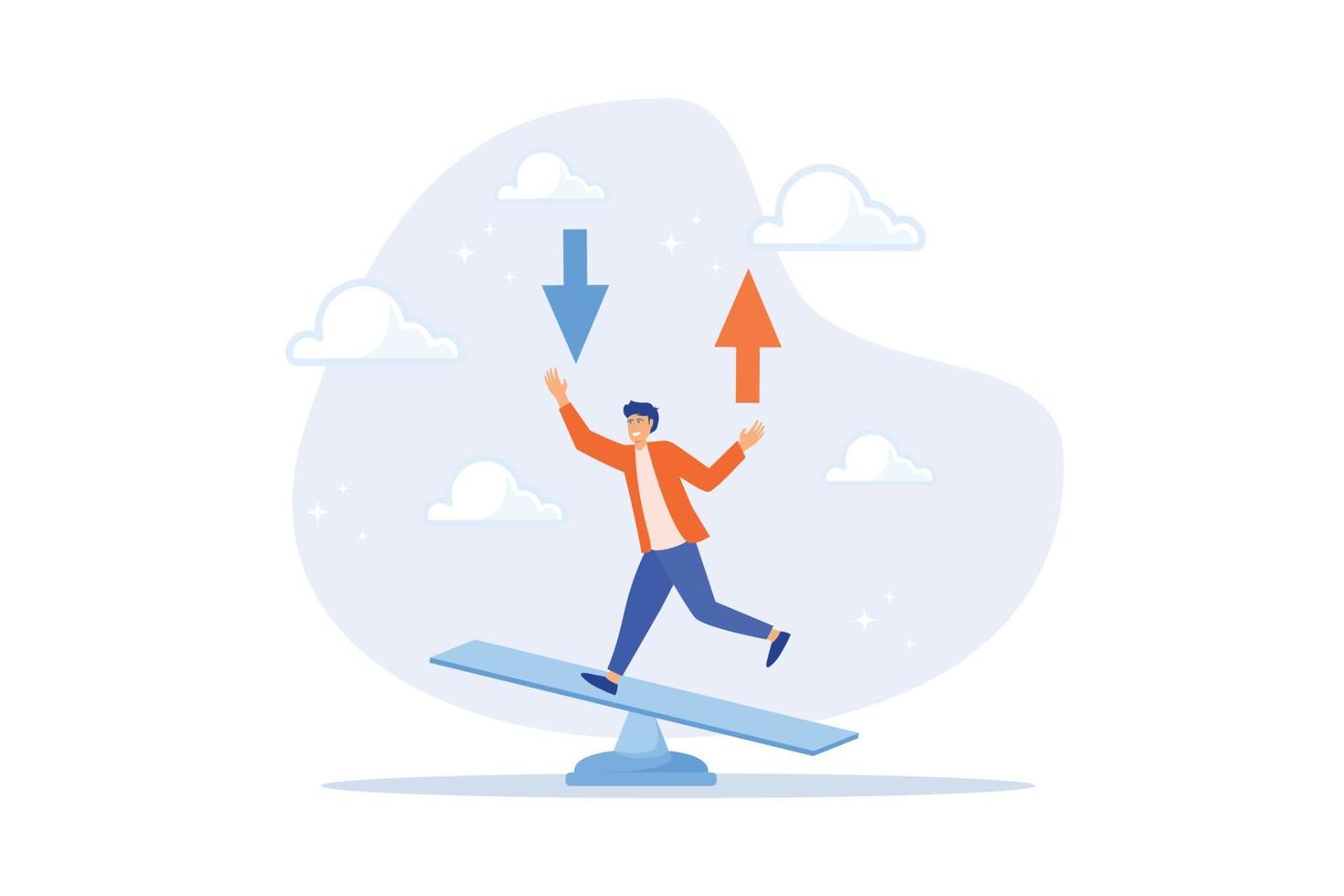 Loss and gain on investment, earning, profit or lose money from stock or crypto trade, financial green and red arrow chart concept, flat vector modern illustration