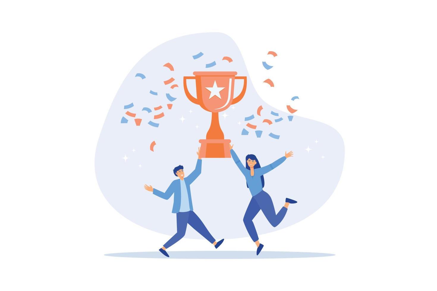 Team success, partnership or teamwork to win business competition, winner or achievement, work together or cooperation concept, flat vector modern illustration
