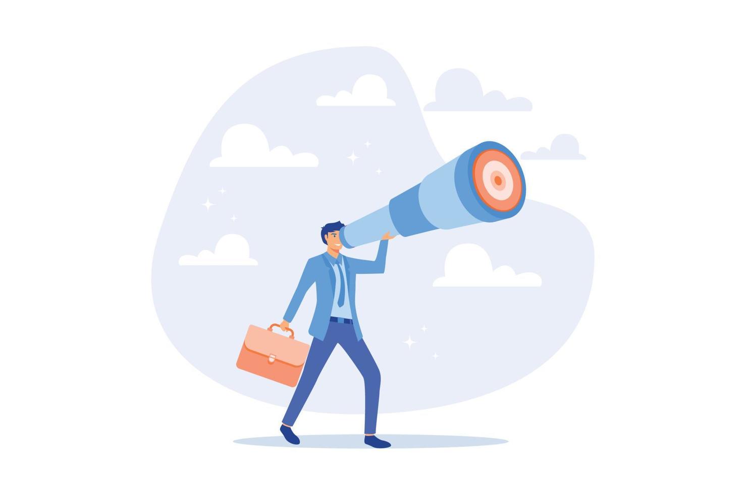 Search for business target or goal, mission or objective to achieve, discover purpose or find strategy to reach goal or destination concept, flat vector modern illustration