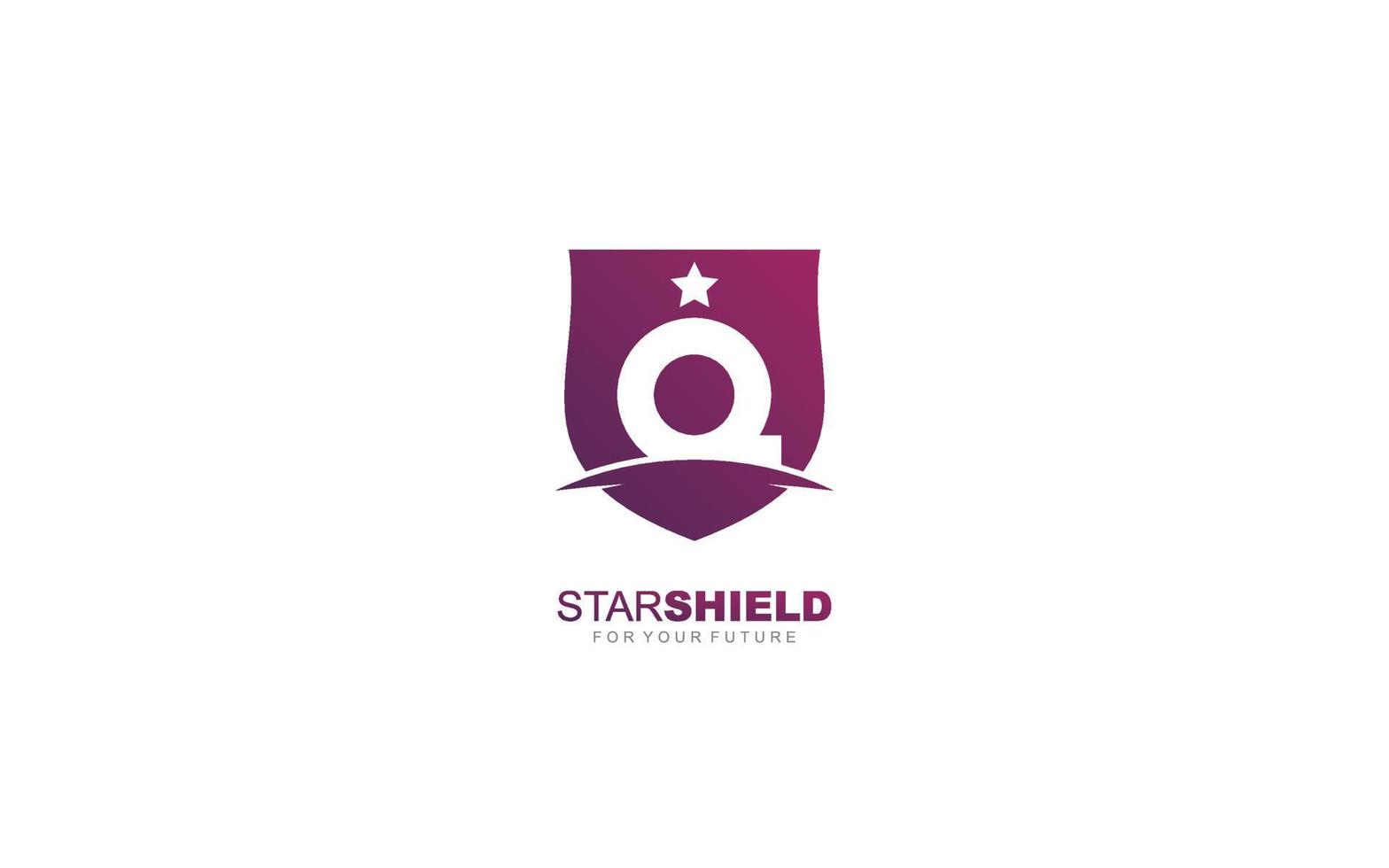 Q logo shield for branding company. security template vector illustration for your brand.