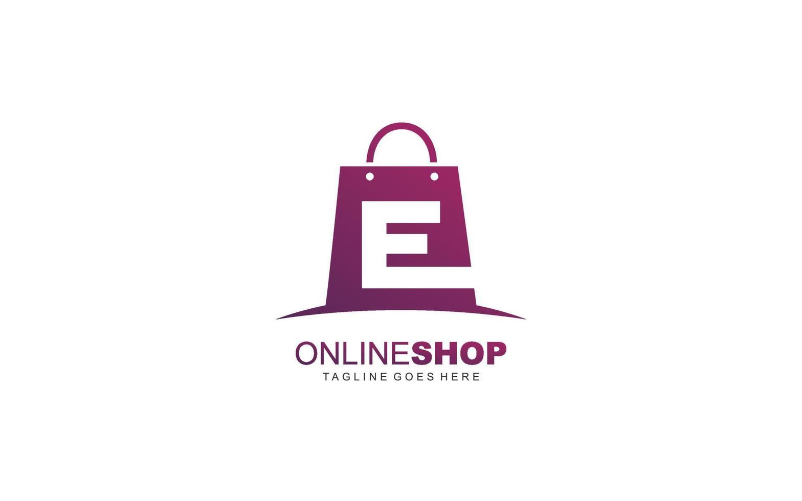 E logo online shop for branding company. BAG template vector illustration for your brand.