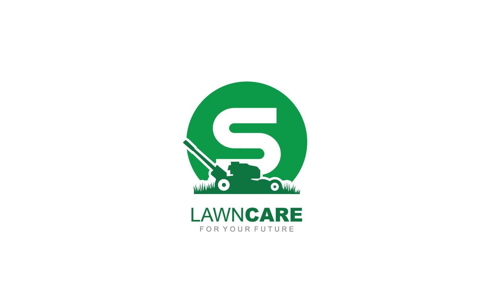 S logo lawncare for branding company. mower template vector illustration for your brand.