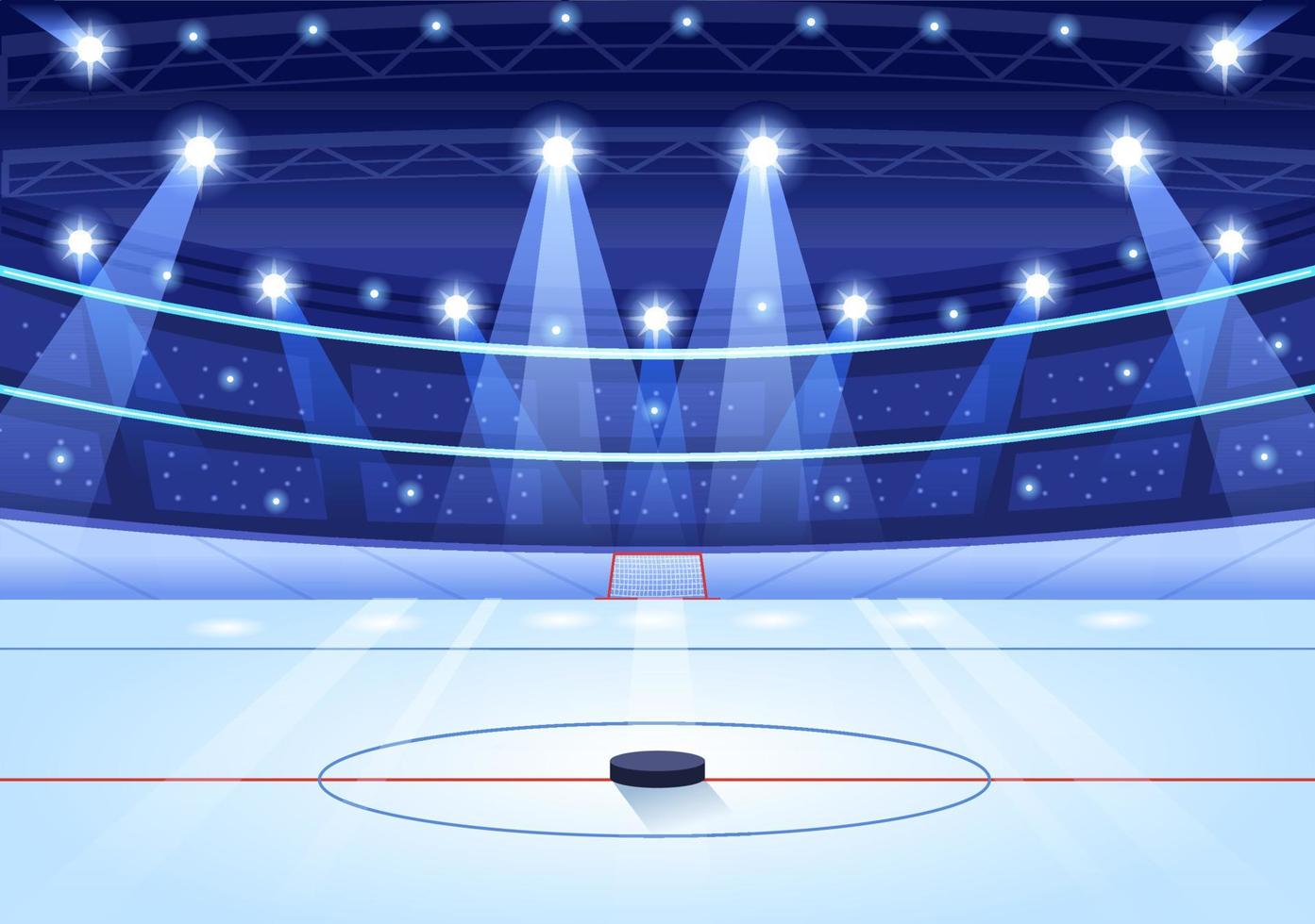 Ice Hockey Player Sport with Helmet, Stick, Puck and Skates in Ice Surface for Game or Championship in Flat Cartoon Hand Drawn Templates Illustration vector