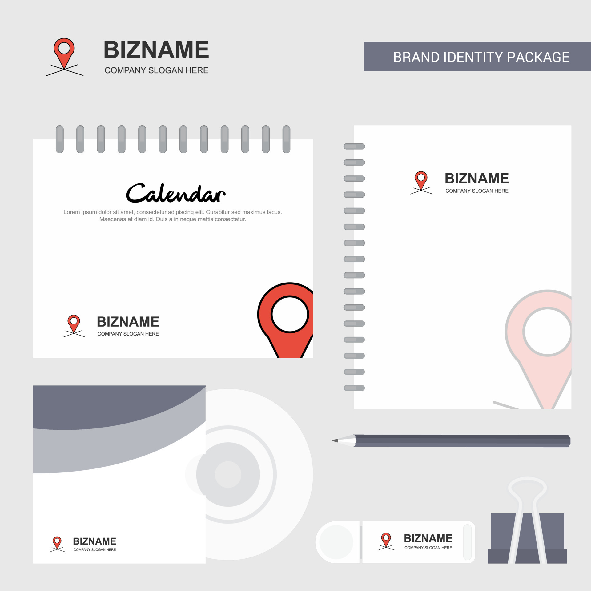 Map location Logo Calendar Template CD Cover Diary and USB Brand