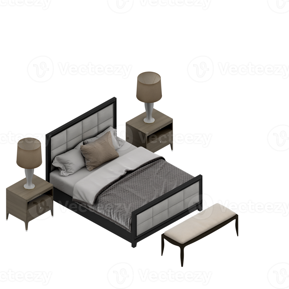 Isometric Bedroom 3D render png