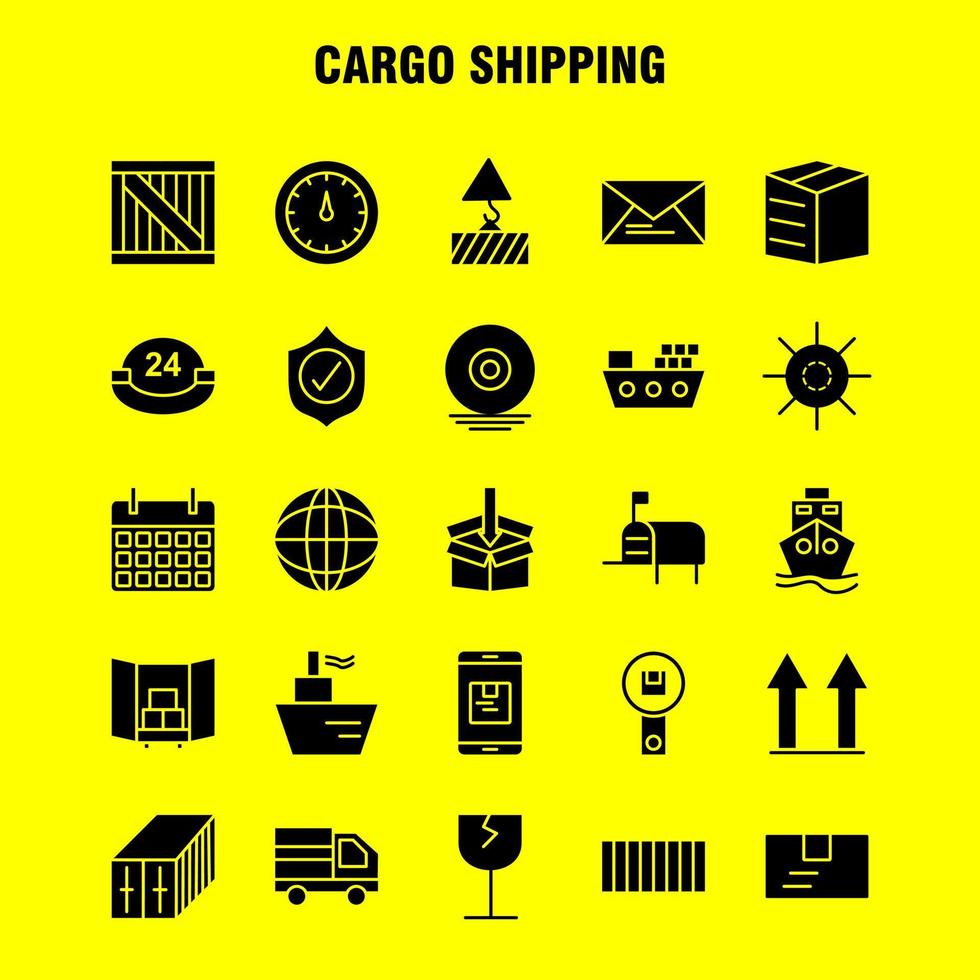 Cargo Shipping Solid Glyph Icon for Web Print and Mobile UXUI Kit Such as Shield Cargo Security Delivery Mobile Cell Cargo Box Pictogram Pack Vector