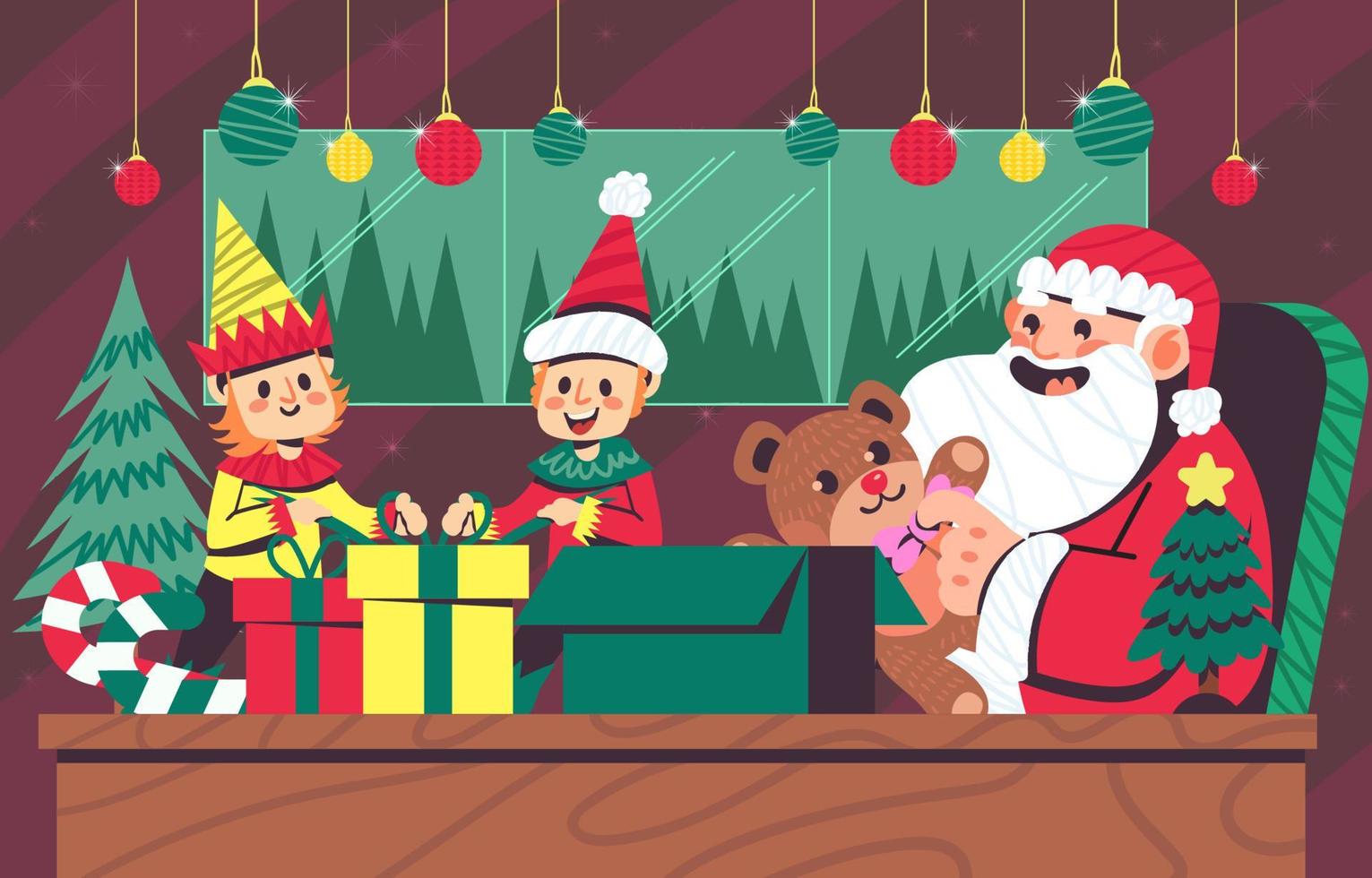 Christmas Happy Santa Claus And His Helper vector