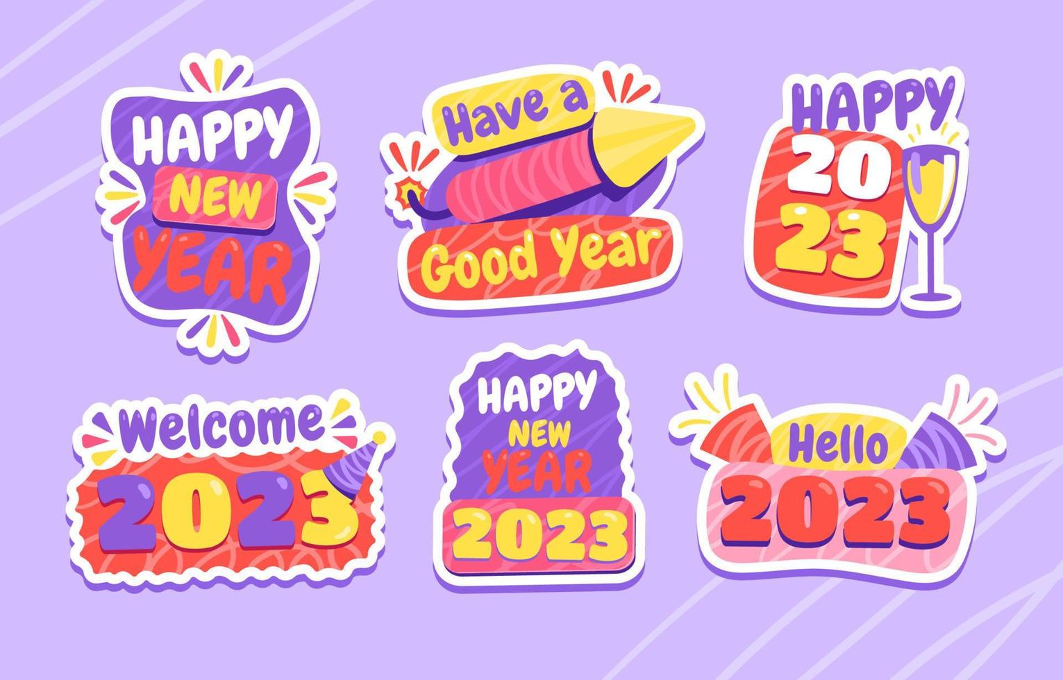 Colorful New Year Festivity Stickers Pack vector