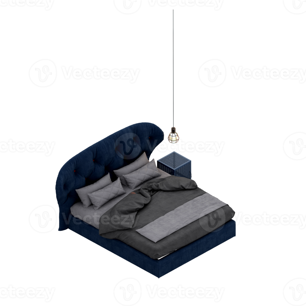 Isometric Bedroom 3D render png