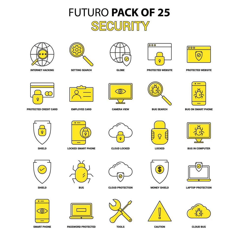 Security Icon Set Yellow Futuro Latest Design icon Pack vector