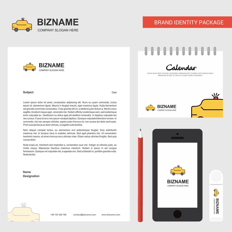 Taxi Business Letterhead Calendar 2019 and Mobile app design vector template