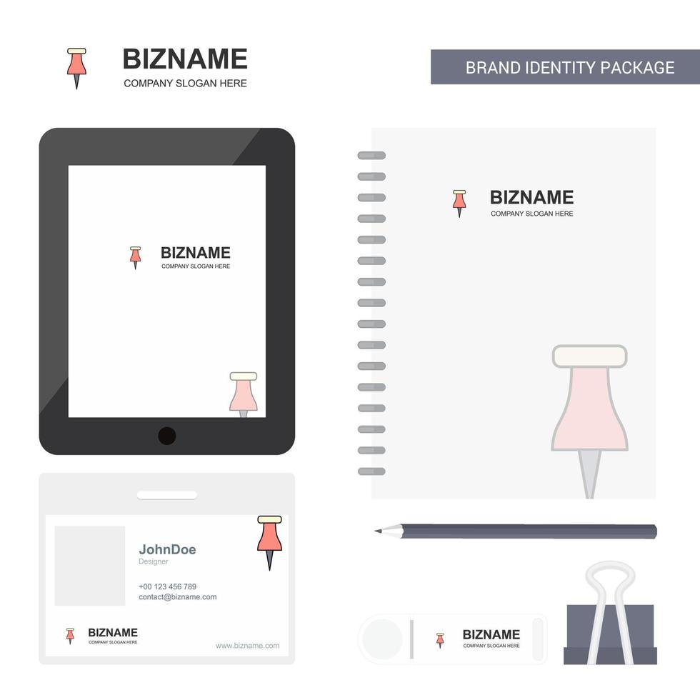 Paper pin Business Logo Tab App Diary PVC Employee Card and USB Brand Stationary Package Design Vector Template