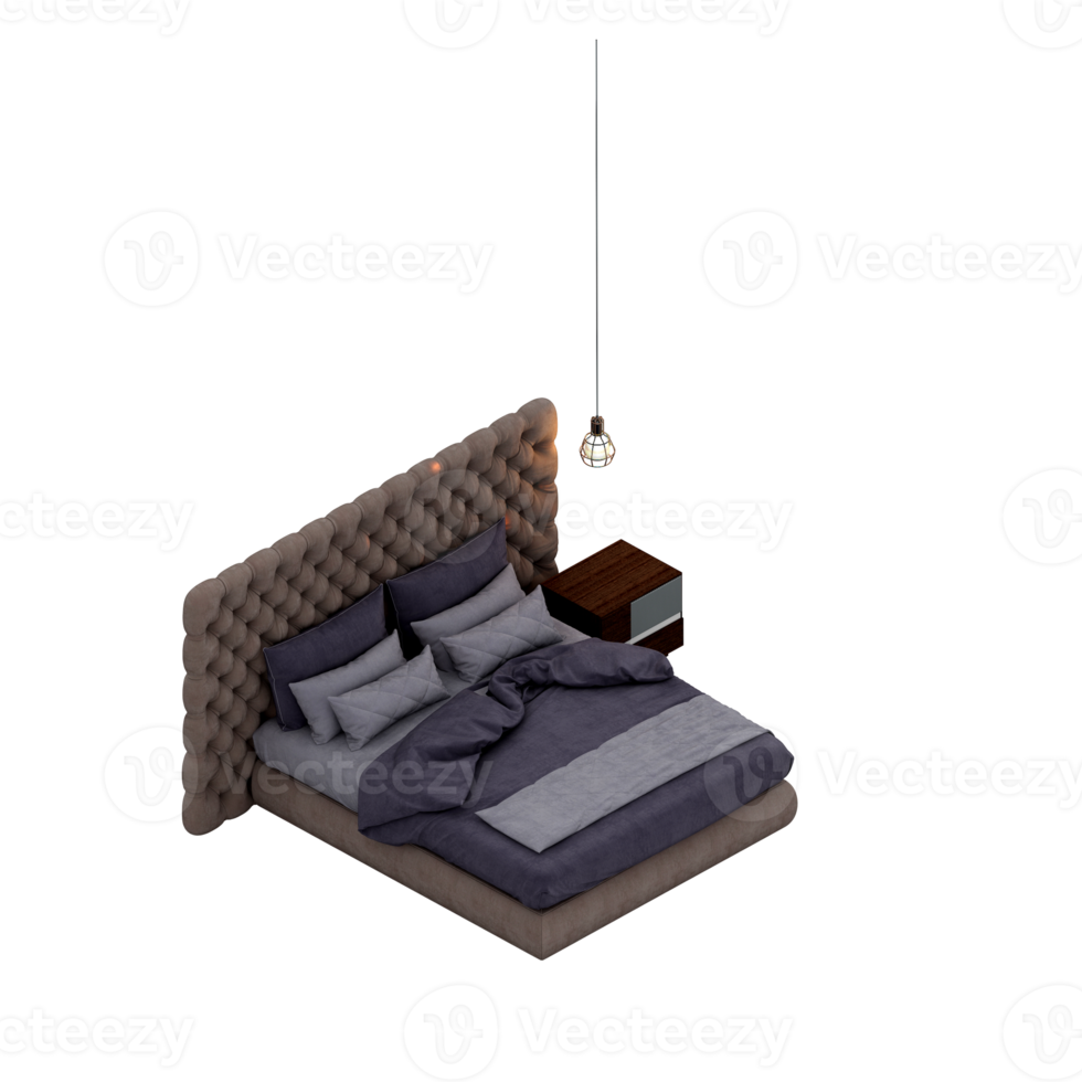 Isometric Bedroom 3D render png