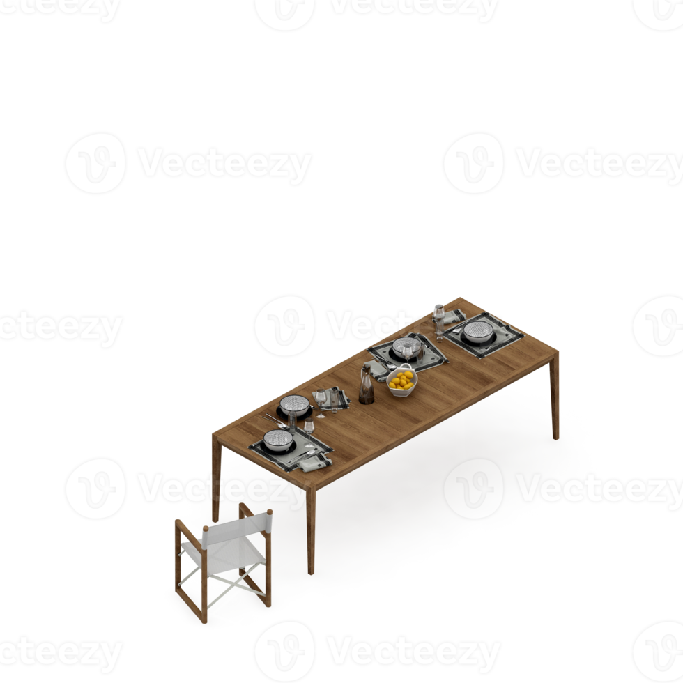 Isometric Table Set 3D render png