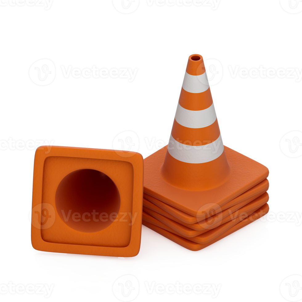 Isometric warning cone 3D render png