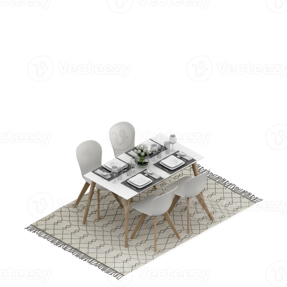 Isometric Table Set 3D render png