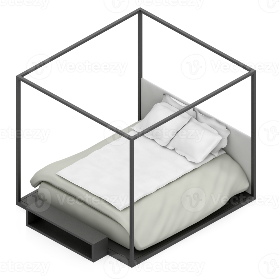 Isometric Bedroom 3D render png