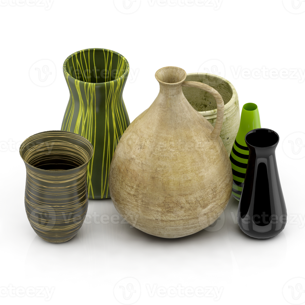 Isometric Vases 3D render png