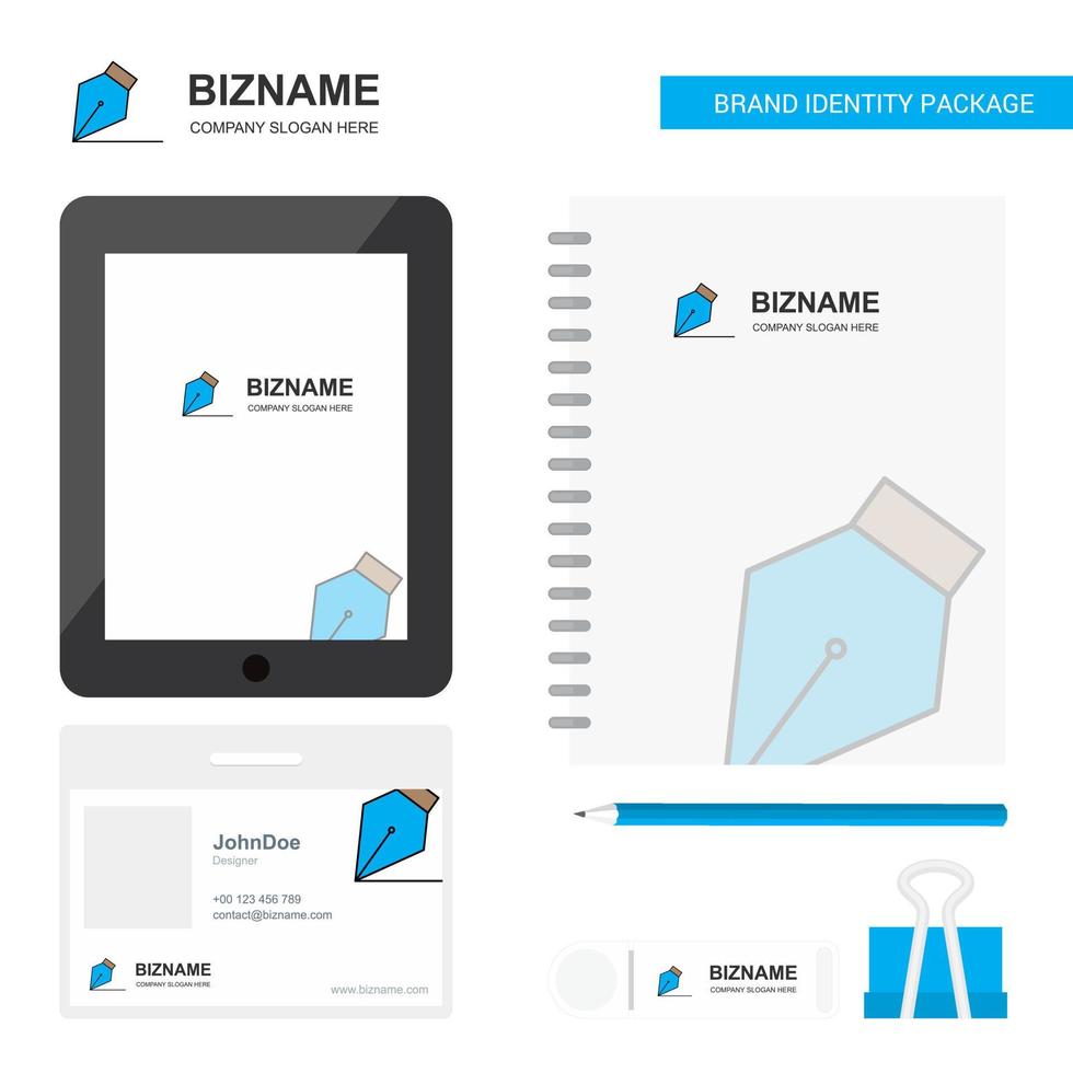 Writing Business Logo Tab App Diary PVC Employee Card and USB Brand Stationary Package Design Vector Template