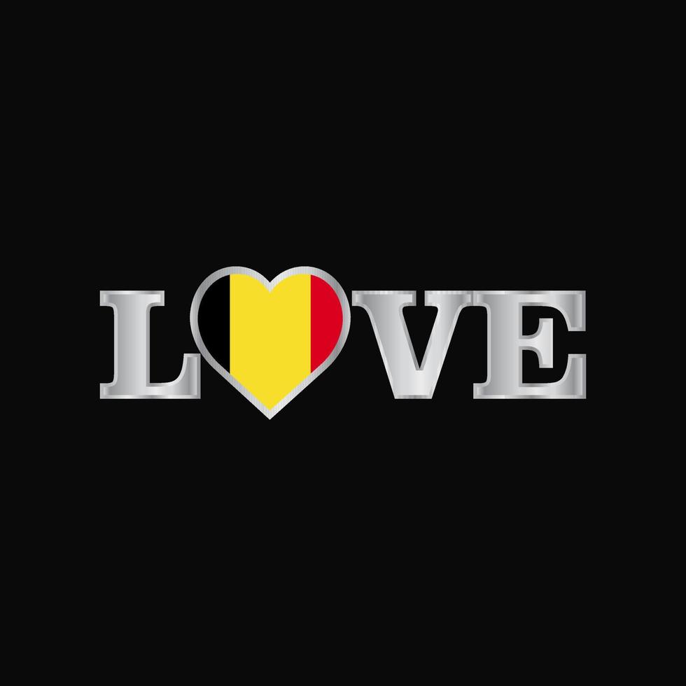 tipografía de amor con vector de diseño de bandera de bélgica