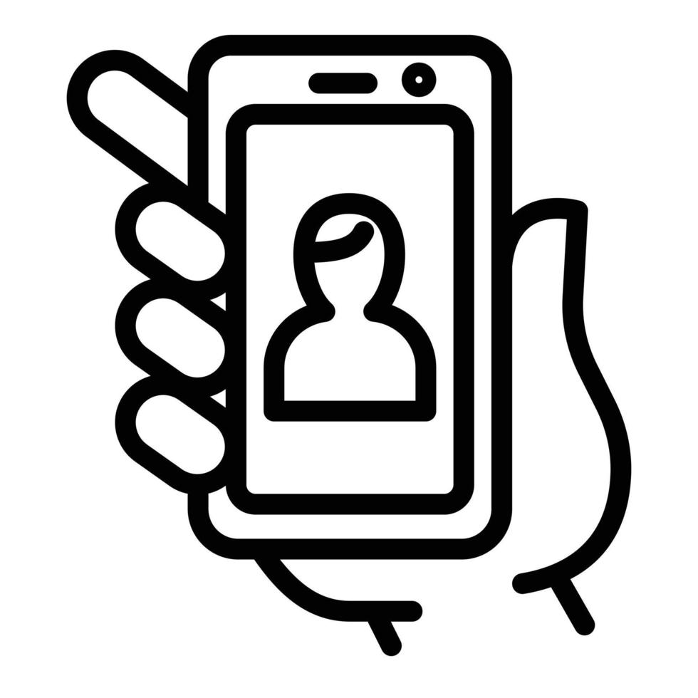 Smartphone selfie portrait icon, outline style vector