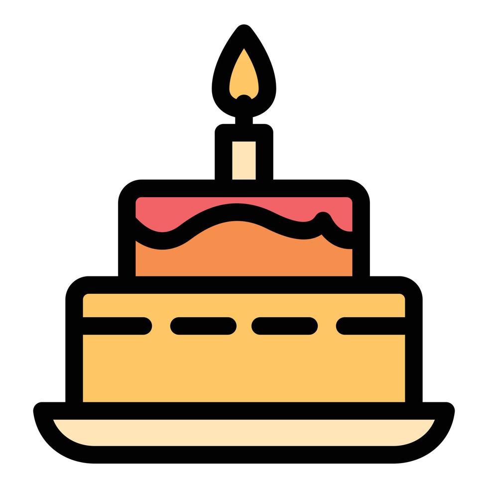 Burning candle birthday cake icon, outline style vector
