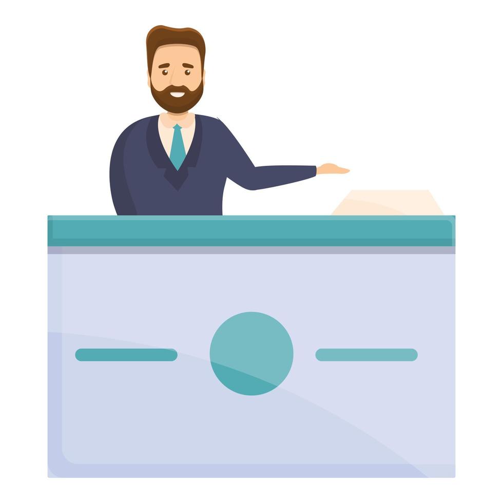 Smiling hipster bank teller icon, cartoon style vector