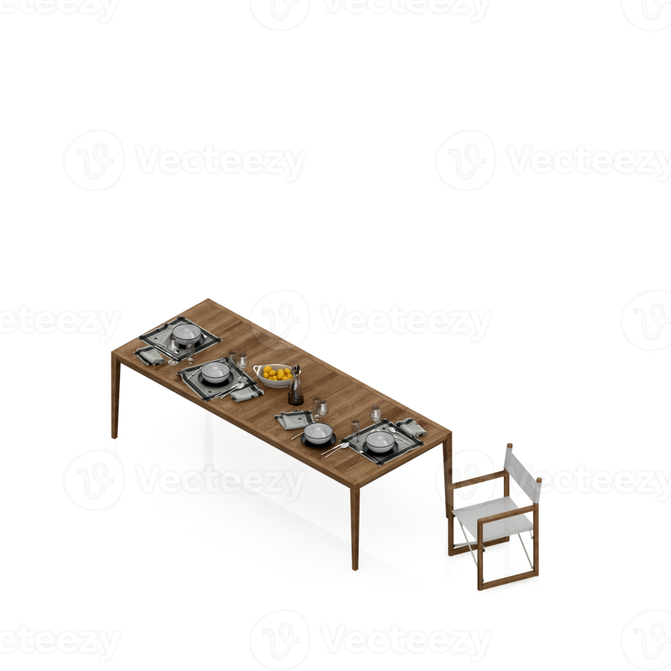Isometric Table Set 3D render png