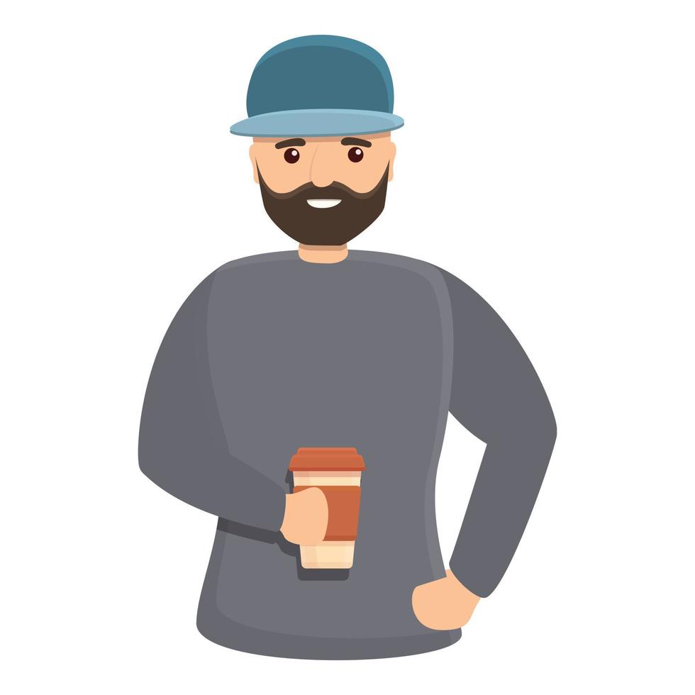 Man with coffee icon, cartoon style vector