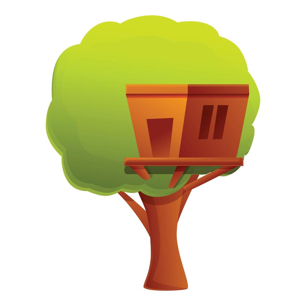 icono de la casa del árbol, estilo de dibujos animados vector